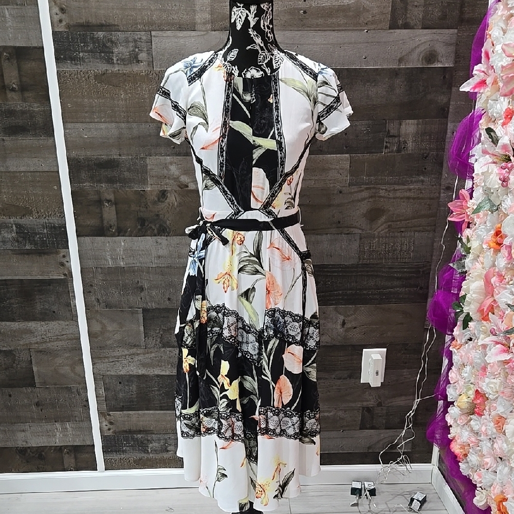 Floral Black and White Dress